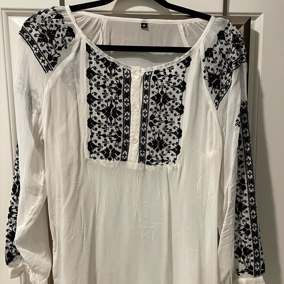 White tunic Kurti punjabi Pakistani suit dress top threading embroidered - Picture 4 of 5